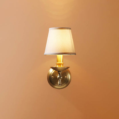 Traditional European Trapezoidal Candelabra Copper Fabric 1-Light Wall Sconce Lamp For Bedroom