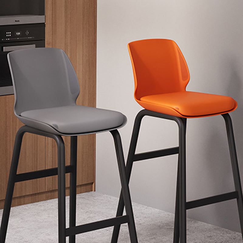Contemporary Nordic Square PU Leather Upholstered Iron Bar Stool Plastic Backrest Footrest For Dining Room