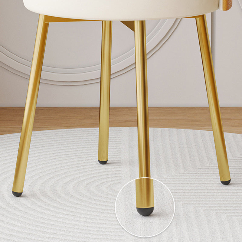 Modern Minimalist Round Cotton Linen Artificial Leather Iron Vanity Stool Low Backrest For Bedroom