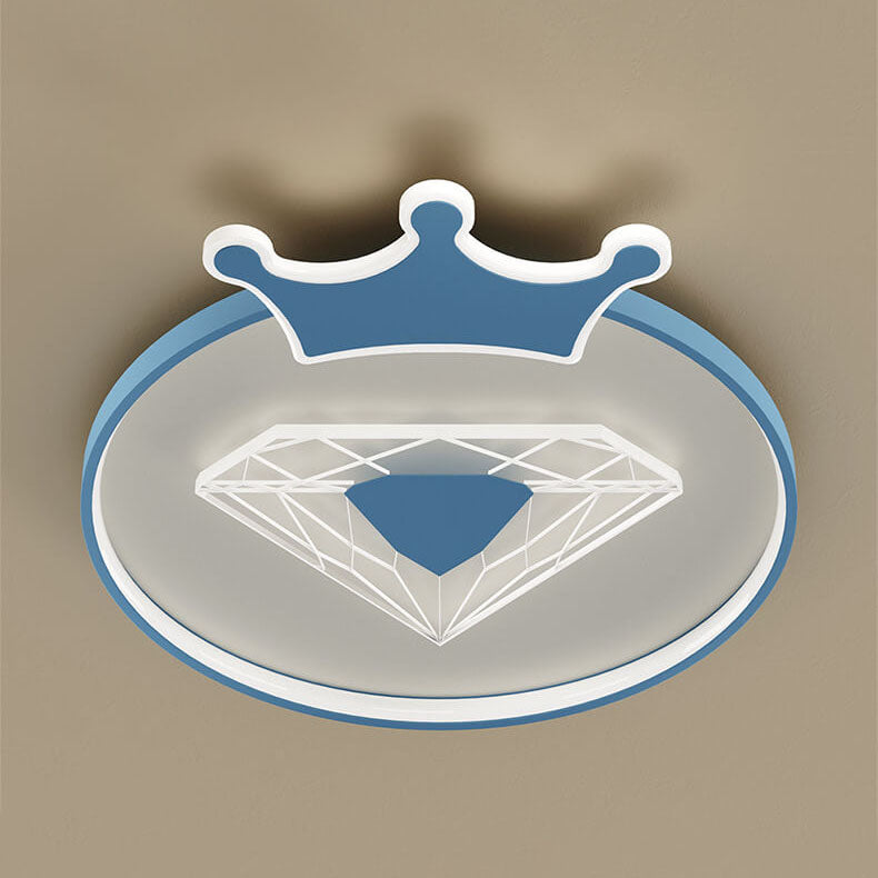 Creative Simplicity Round Crown Diamond Acrylic Shade LED Kids Flush Mount Ceiling Light