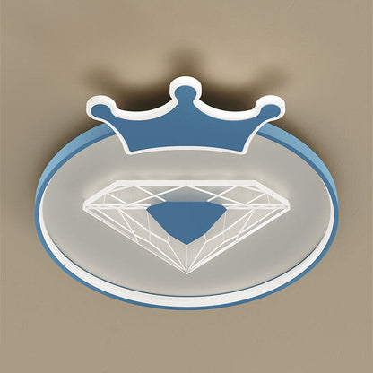 Creative Simplicity Round Crown Diamond Acrylic Shade LED Kids Flush Mount Ceiling Light
