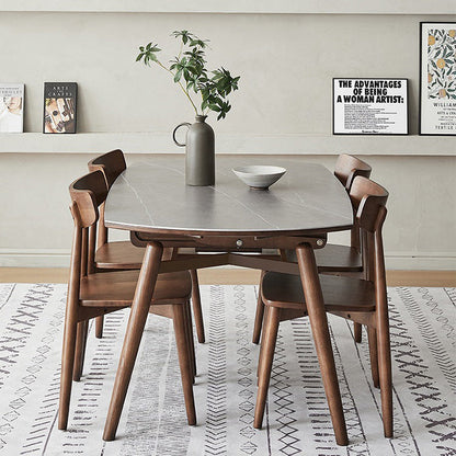 Modern Minimalist Round Square Slate Wood Dining Table Foldable Four Legs For Dining Room