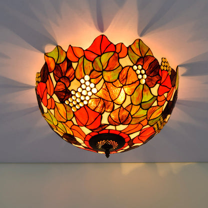 European Vintage Rustic Tiffany Stained Glass Iron 5-Light Flush Mount Lighting