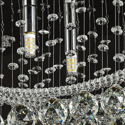 European Luxury Crystal Bead Curtain Rectangular Stainless Steel 8-Light Flush Mount Ceiling Light