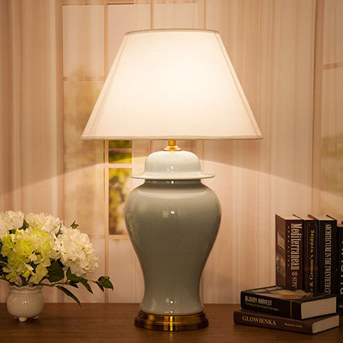 Traditional Chinese Fabric Shade Ceramic Vase Base 1-Light Table Lamp For Home Office