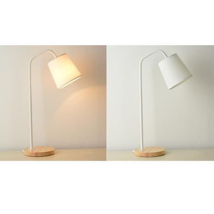 Simple Fabric Cone Shade Wood Base 1-Light Table Lamp