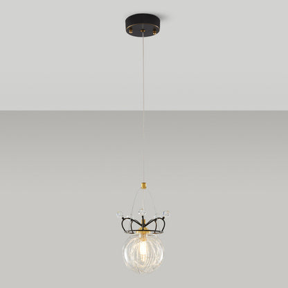 Modern Luxury Crown Orb All Brass Glass 1-Light Pendant Light For Bedroom