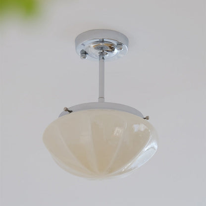 Contemporary Scandinavian Cream Round Iron Glass 1-Light Pendant Light For Living Room