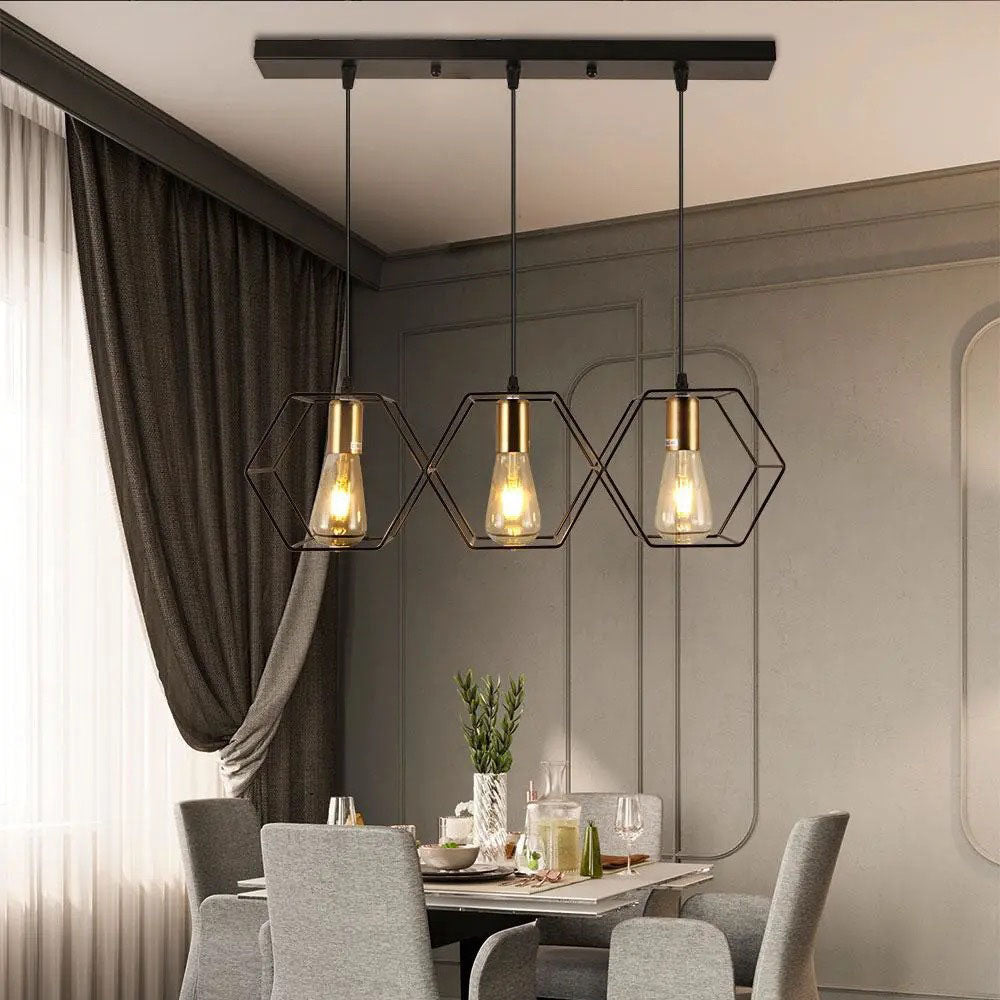 Industrial Vintage Geometric Frame Iron 3/5 Light Island Light Chandelier