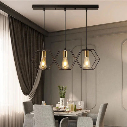 Industrial Vintage Geometric Frame Iron 3/5 Light Island Light Chandelier