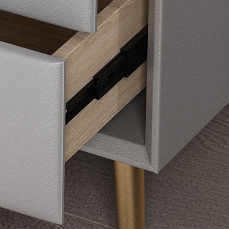 Modern Luxury Rectangular Solid Wood Microfiber Leather Hardware Nightstand 2-Drawer For Bedroom