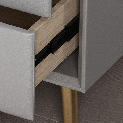Modern Luxury Rectangular Solid Wood Microfiber Leather Hardware Nightstand 2-Drawer For Bedroom