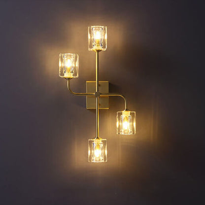 Modern Luxury Crystal Pinwheel Shape Brass 4-Light Wall Sconce Lamp