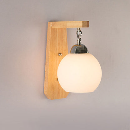 Nordic Minimalist Rustic Wooden Glass 1-Light Wall Sconce Lamp