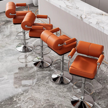 Contemporary Luxury Napa Leather Upholstered Height Adjustable Swivel Bar Stool Armrest Footrest For Dining Room