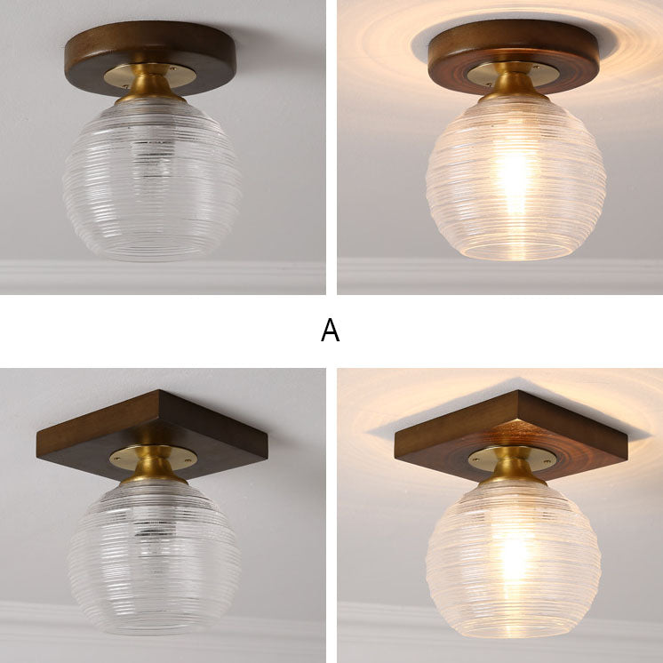Nordic Solid Glass Square Round Geometry 1-Light Semi-Flush Mount Ceiling Light