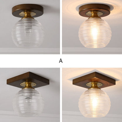 Nordic Solid Glass Square Round Geometry 1-Light Semi-Flush Mount Ceiling Light