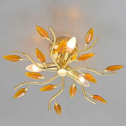 Nordic Light Luxury Leaves 3-Light Semi-Flush Mount Ceiling Light