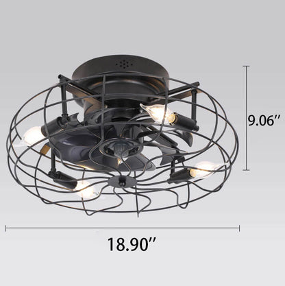 工業用レトロタングステン電球4灯フラッシュマウントシーリングファンライト