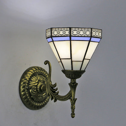 European Tiffany Square Stained Glass 1-Light Wall Sconce Lamp