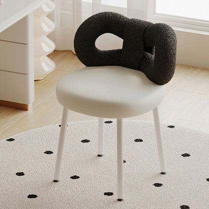 Modern Art Deco Butterfly Knot Round Faux Leather Iron Vanity Stool Backrest Armless For Bedroom