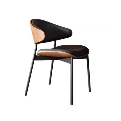 Contemporary Retro PU Wood Metal Sponge Square Curved Dining Chair Backrest For Dining Room