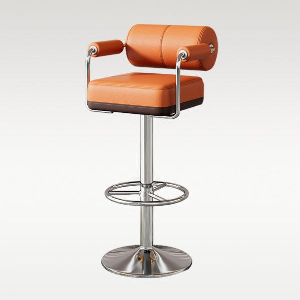 Contemporary Luxury Napa Leather Upholstered Height Adjustable Swivel Bar Stool Armrest Footrest For Dining Room