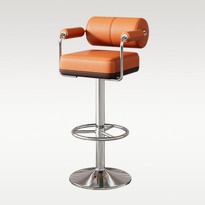 Contemporary Luxury Napa Leather Upholstered Height Adjustable Swivel Bar Stool Armrest Footrest For Dining Room