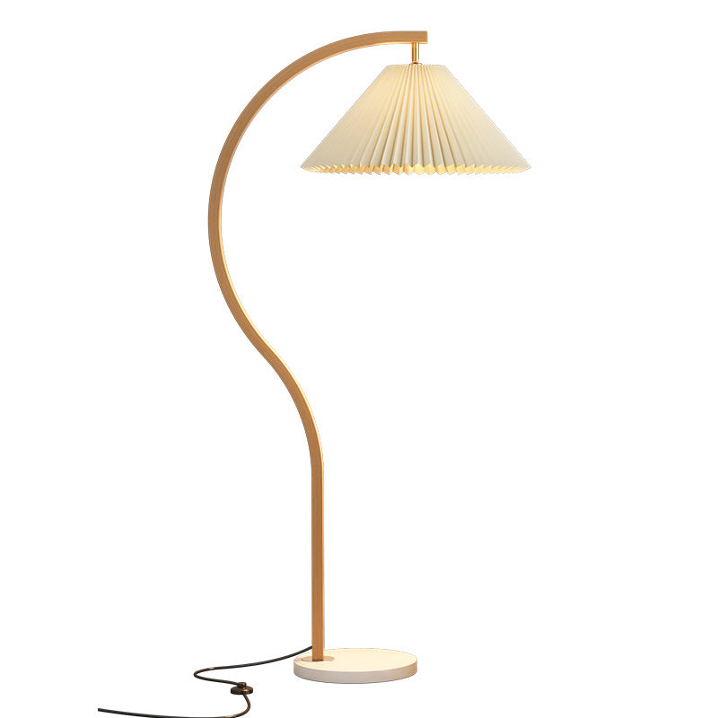 Japanese Minimalist Pleated Fabric Curved Iron 1-Light Standing Floor Lamp
