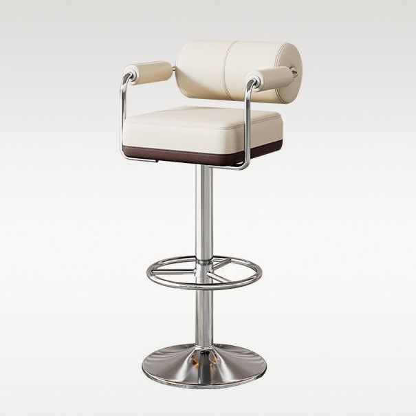 Contemporary Luxury Napa Leather Upholstered Height Adjustable Swivel Bar Stool Armrest Footrest For Dining Room