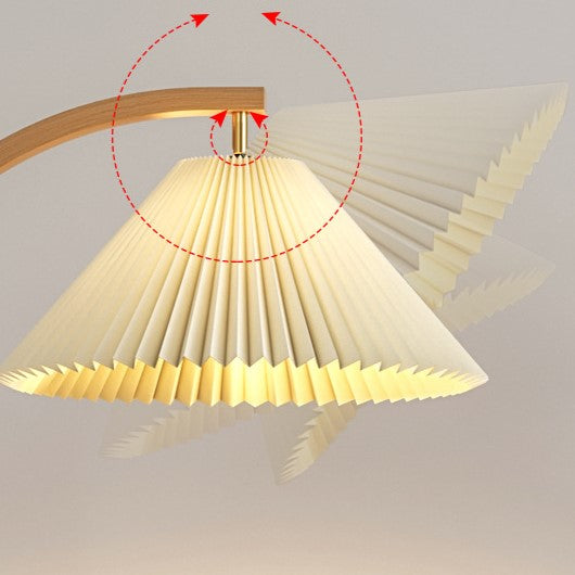 Japanese Minimalist Pleated Fabric Curved Iron 1-Light Standing Floor Lamp
