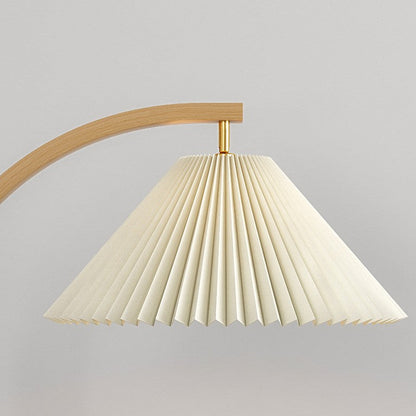 Japanese Minimalist Pleated Fabric Curved Iron 1-Light Standing Floor Lamp