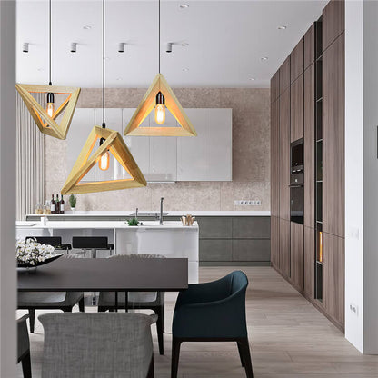 Nordic Wooden Tetrahedron Triangle 1-Light Pendant Light