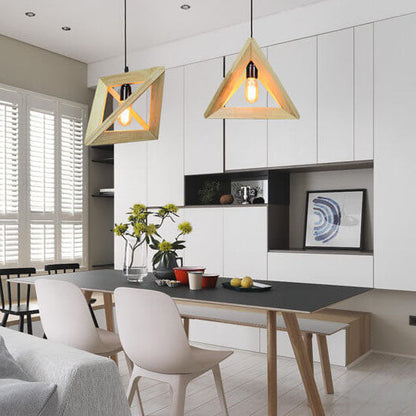 Nordic Wooden Tetrahedron Triangle 1-Light Pendant Light