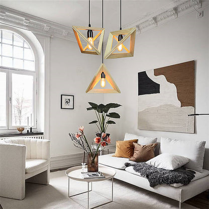 Nordic Wooden Tetrahedron Triangle 1-Light Pendant Light