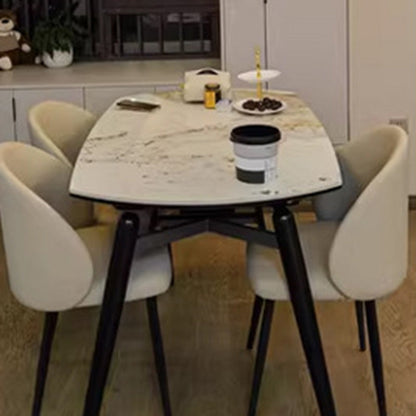 Modern Minimalist Microfiber Leather Wood Carbon Steel Sponge Square Elliptical Curved Dining Chair Backrest For Dining Room