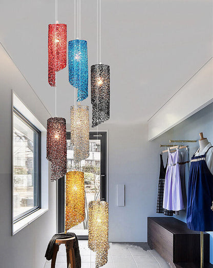 Modern Colorful  Aluminum Wire 1-Light Cylinder Spiral Pendant Light