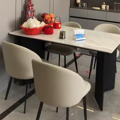 Modern Minimalist Microfiber Leather Wood Carbon Steel Sponge Square Elliptical Curved Dining Chair Backrest For Dining Room