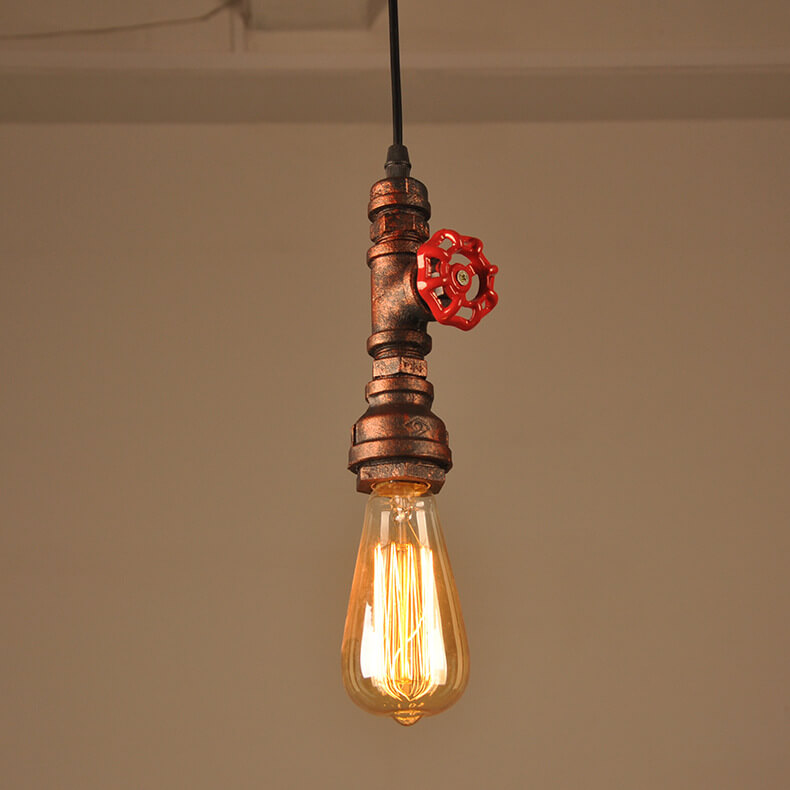 Industrial Retro Water Pipe Aged Metal 1-Light Pendant Light