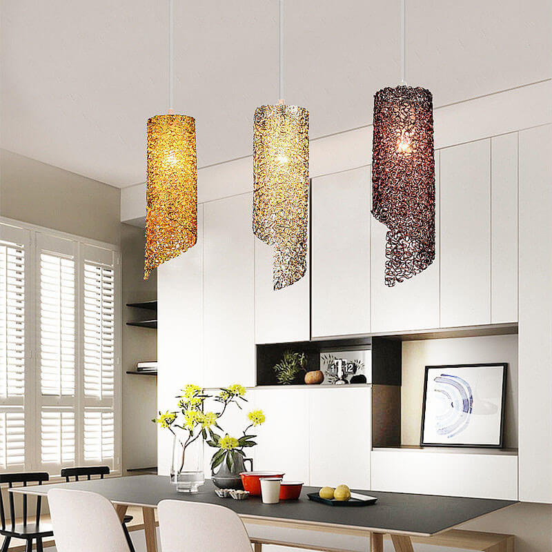 Modern Colorful  Aluminum Wire 1-Light Cylinder Spiral Pendant Light