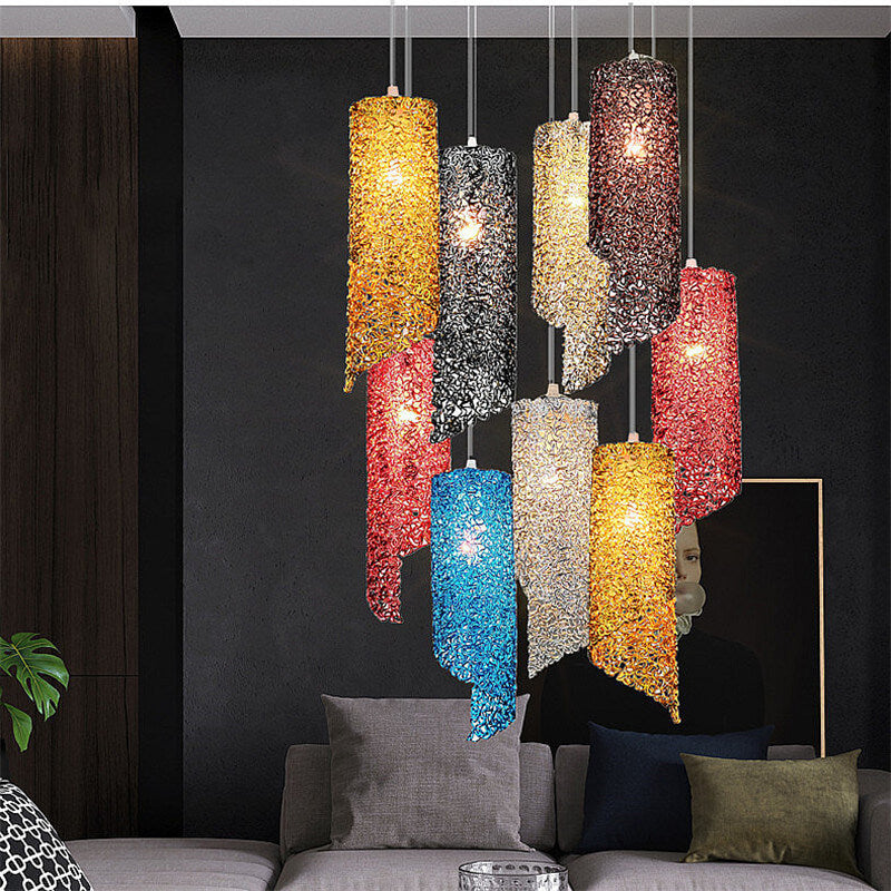 Modern Colorful  Aluminum Wire 1-Light Cylinder Spiral Pendant Light
