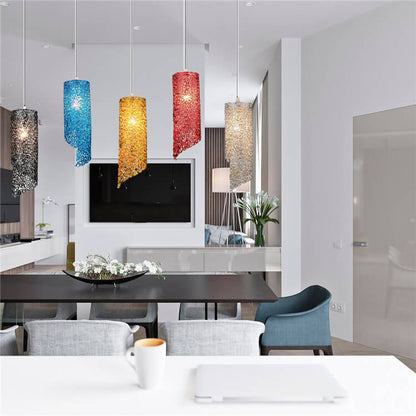 Modern Colorful  Aluminum Wire 1-Light Cylinder Spiral Pendant Light
