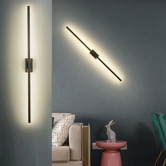 Nordic Minimalist Black Linear LED Mirror Front Light Wall Sconce Lamps