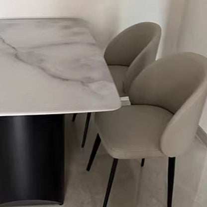 Modern Minimalist Microfiber Leather Wood Carbon Steel Sponge Square Elliptical Curved Dining Chair Backrest For Dining Room