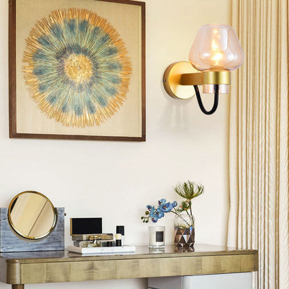 Simple Glass 1-Light Cup Shaped Armed Sconce Lamp