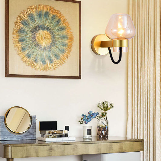 Simple Glass 1-Light Cup Shaped Armed Sconce Lamp