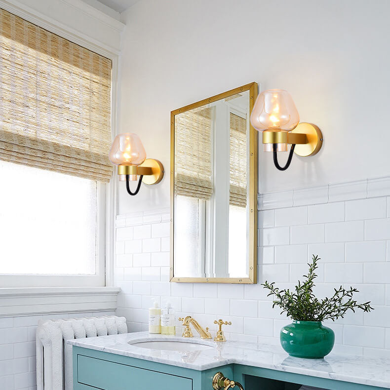 Simple Glass 1-Light Cup Shaped Armed Sconce Lamp
