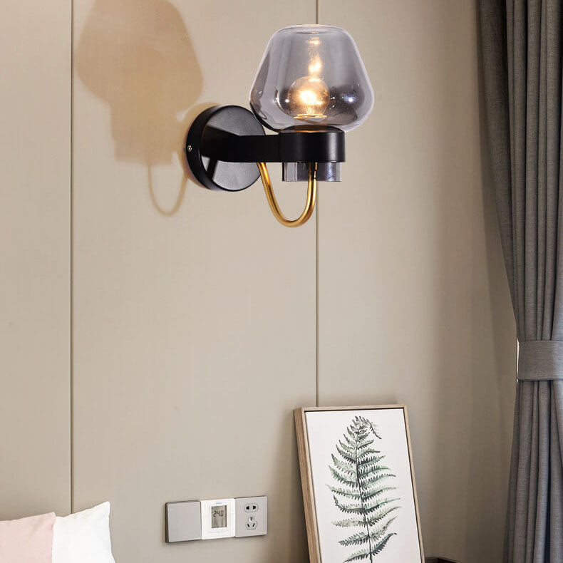 Simple Glass 1-Light Cup Shaped Armed Sconce Lamp