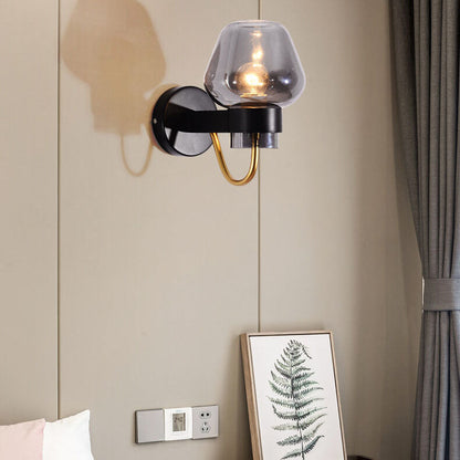 Simple Glass 1-Light Cup Shaped Armed Sconce Lamp