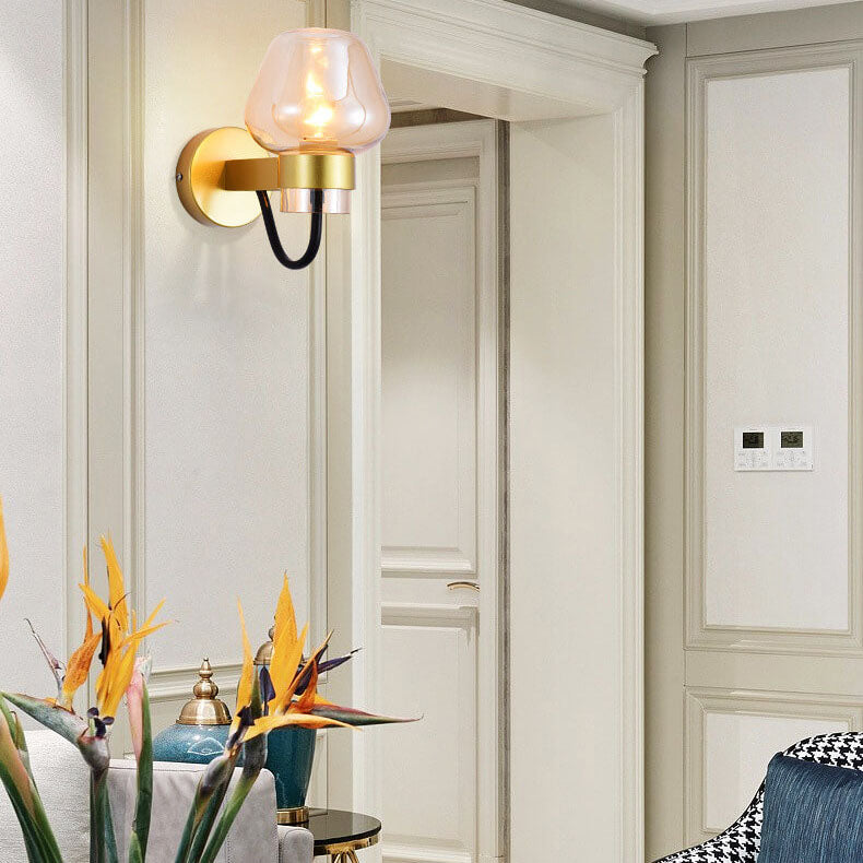 Simple Glass 1-Light Cup Shaped Armed Sconce Lamp